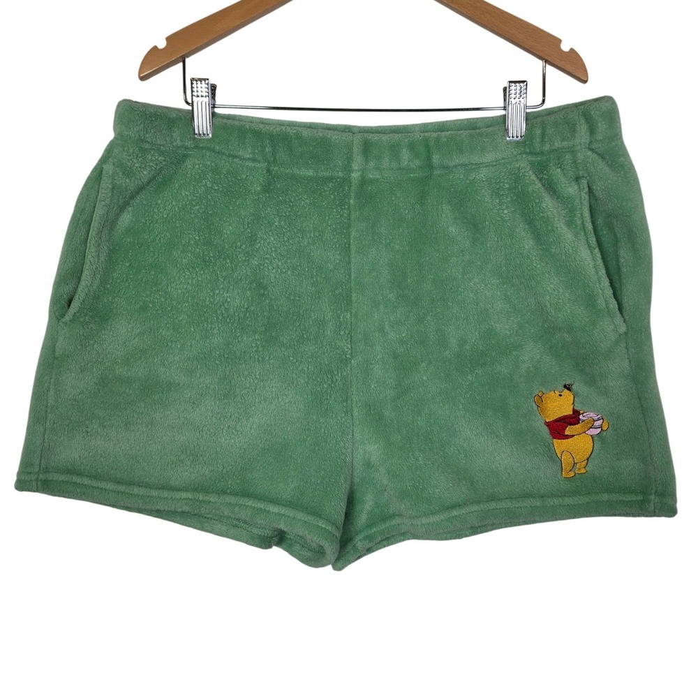 Disney Womens Size XL Green Winnie the Pooh Fleece Lounge Pajama Shorts